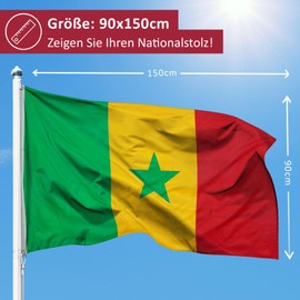 PHENO FLAGS Senegal Flag 90 x 150 cm - Weatherproof Flag with Brass Eyelets, 100% Polyester, Robust Double Stitching and in Vibrant Colours - Ideal for Flag Lovers