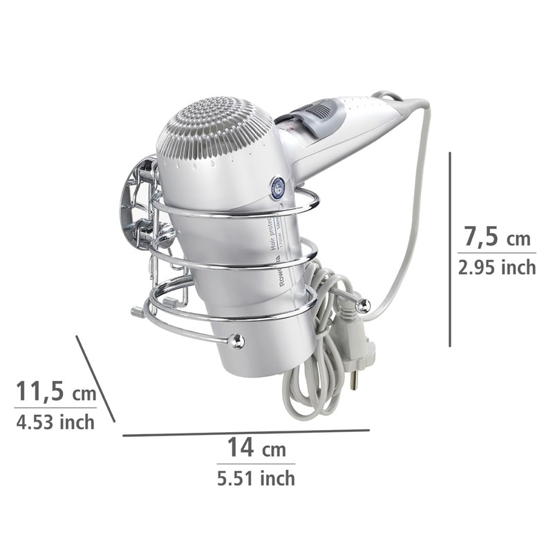 Wenko 18770100 Turbo-Loc Porta Asciugacapelli, Fissaggio Senza Trapano, Acciaio, 11,5