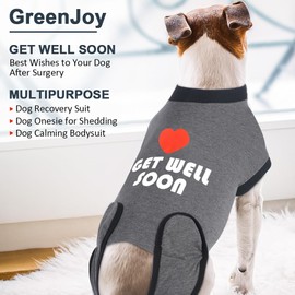 GreenJoy Get-Well-Soon Dog Surgery Recovery Suit - Soft Breathable Dog Onesie Post-Spay/Neuter, Anti-Licking Dog Bodysuit for Small, Medium, Large Dogs (Grey, L)