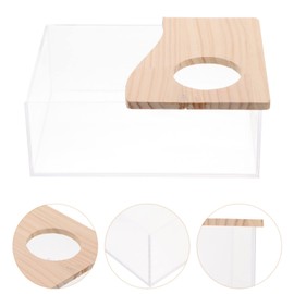 UKCOCO Hamster Sand Bathroom, Hamster Sand Bath Bowl Acrylic Transparent Small Animal Bathroom with Wooden Cover Hamster Potty Litter Hamster Bathtub for Hamster Gerbil Dwarf Hamster