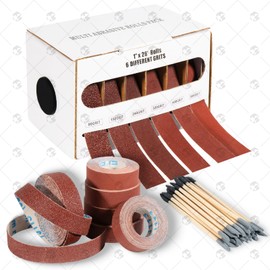 Emery Cloth Roll 6 Grits 8M Sandpaper Rolls with Dispenser & Double-Ended Sanding Sticks 80 150 240 320 400 600 Grits for Wood Metal Automotive Polishing