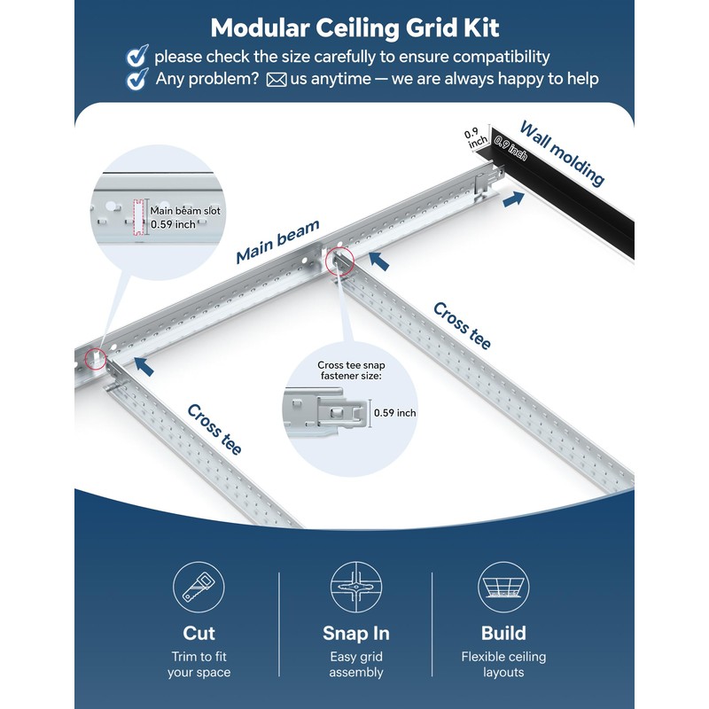 32 Sq.Ft Drop Ceiling Grid System kit, Whtie Galvanized Steel