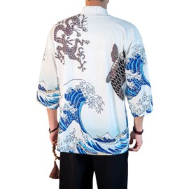 PRIJOUHE Men's Lightweight Kimono Jacket Seven Sleeve Open Front Cardigan Coat Japanese Style Bathrobe