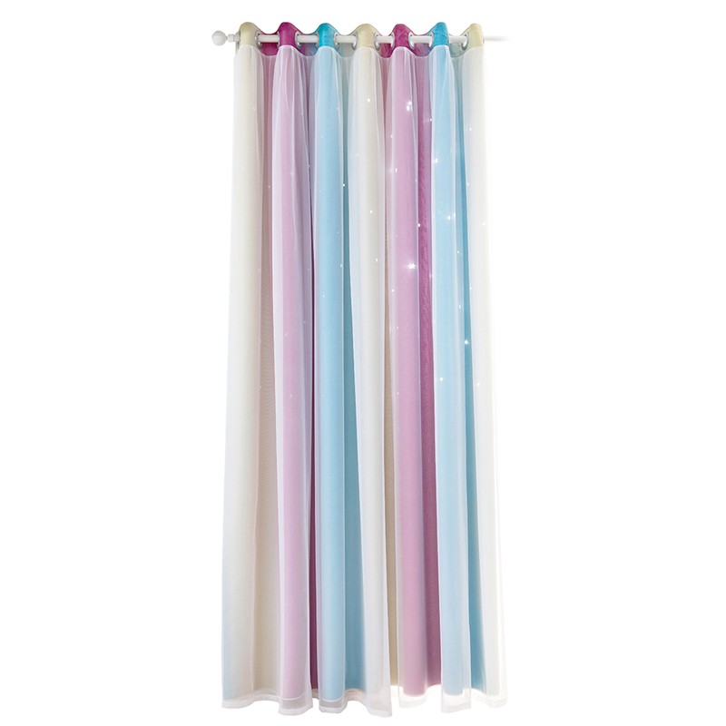 1pc Curtain Simple Gradient Hollow-out Star Pattern Double Layer Blackout