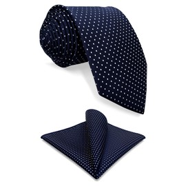 S&W SHLAX&WING Men Tie Necktie Dark Blue Navy Dot Classic Size 57.5" with Pocket Square