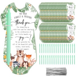 QZCYU 36 Sets Woodland Animals Baby Shower Favors, Include 36 Pens and Baby Shower Thank You Cards Cable Ties, Woodland Decoration Gender Reveal for Guest Game Prizes Party Favors