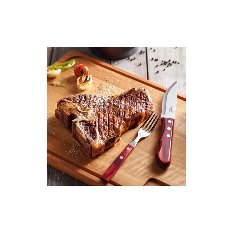 Tramontina Steakgabel Pizzagabel, Set, 6-teilig, Edelstahl, FSC, roter Holzgriff, 20,