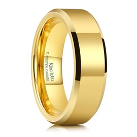 King Will Mens 7mm Gold Tungsten Wedding Band High Polished Beveled Edge Rings Comfort Fit Engagement Anniversary Rings, size 12