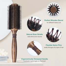 LORSEX Round Brush for Detangling Straightening and Blow-Drying, Wild Boar Bristles, Round Hair Brush with Nylon Bristles for Styling Curls, Professional Styling Brush (Inner 30 mm / Outer 60 mm)