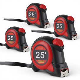 Lichamp Auto Lock Tape Measure 25FT 4 Pack, Retractable and Easy Read Measuring Tape Bulk Set with 1/8 inch Fraction, F4RD