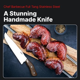Brazilian Flame Chef Barbecue Full Tang 10” Full Tang Stainless Steel Steakhouse Knife – 420c Blade, Imbuia Wood Handle, Handcrafted Knife for BBQ and Kitchen (Stainless Steel Picanha Point)