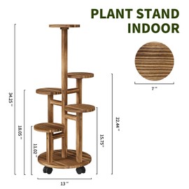 Uneedem 5 Tier Plant Stand Indoor with Wheels, Wood Tall Corner Plant Shelf