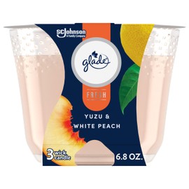 Glade Candle Yuzu & White Peach, Fresh Collection, Fragrance Candle Infused with Essential Oils, Air Freshener Candle, 3-Wick Candle, 6.8 Oz
