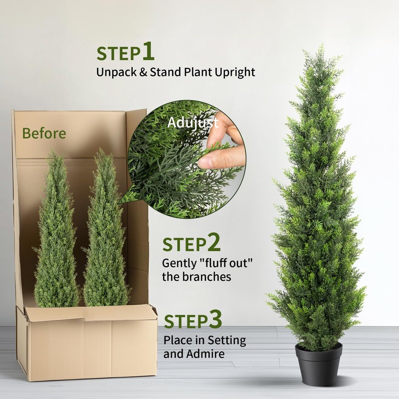 4FT Artificial Cedar Topiary Trees 2 Set, Realistic Fake Cypress