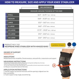 OTC Knee Stabilizer, Hinged Bars, Neoprene, Black, Large