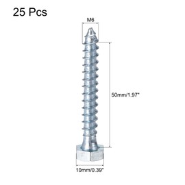 sourcing map Hex Lag Screws, M6 x 50mm Carbon Steel Zinc Plated Full Thread Self-Tapping Bolts for Wood Screw 25Pcs
