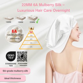 townssilk Silk Bonnet for Sleeping, 100% 22 Momme Mulberry Silk for Women, Luxurious, Breathable, Sits Safe Overnight & Pressure Free, Ideal for Long & Curly Hair - White 32 cm