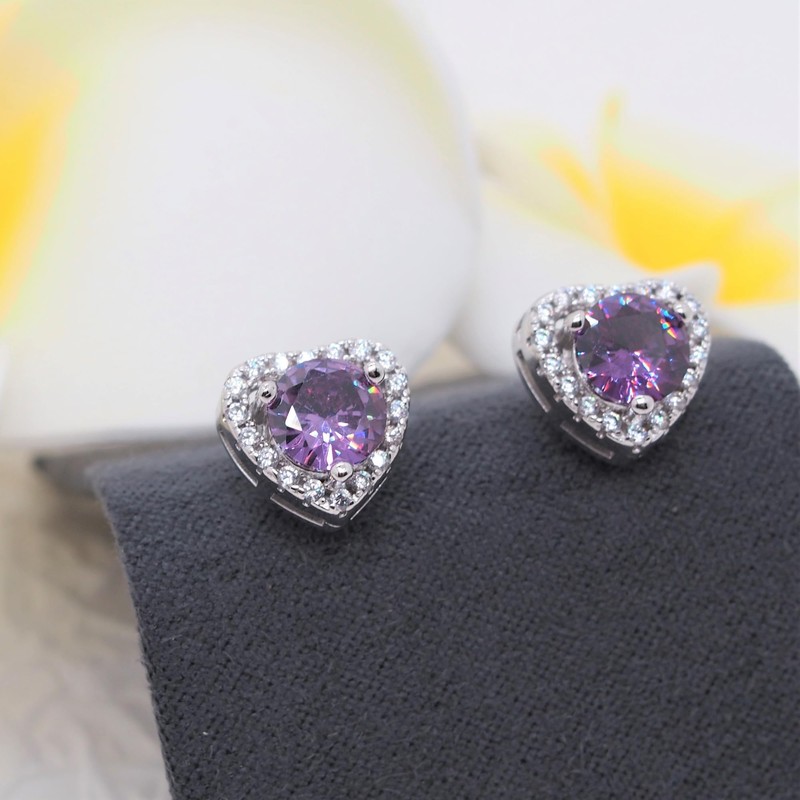 Bellitia Jewelry Heart-shaped Earrings, Women's Cute 1ct Emerald Amethyst Citrine