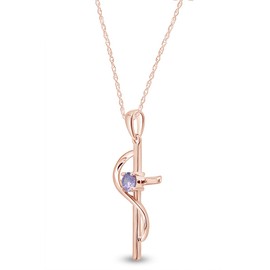 14K Rose Gold Over Sterling Silver Simulated Violet Tanzanite Cross Pendant Neckalce For Women