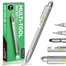 Stocking Stuffers for Men, 9 in 1 Multitool Pen with LED Light, Mens Gifts for Christmas, Cool Gadget Gifts for Women,Christmas Gifts for Men,Silver
