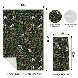 Kemingni Vintage Botanical Kitchen Towels, Dark Green Fern Leaf Herbs Dish Towels, Olive Hand Towels for Bathroom, Kitchen Decor, 16x24 Inches