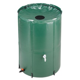 100 Gallon Collapsible Rain Barrel, Portable Rainwater Collection System, Rain Catcher Barrel, Water Storage Tank with Two Spigots and Overflow Kit, Rain Water Barrel Collector for Garden, olive green