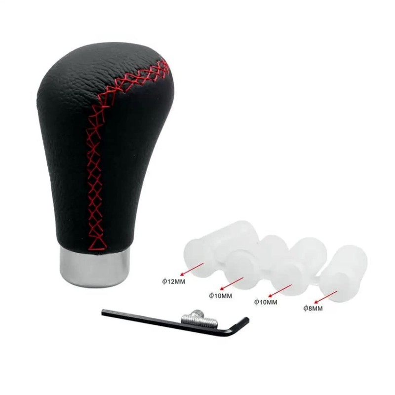 akhan SK408 Gear Knob Faux Leather Black with Red Stitching
