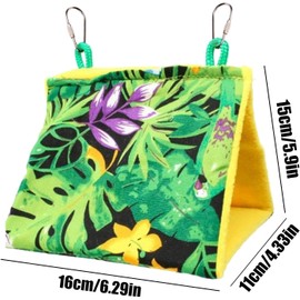 Quhoxdye Bird Nest Snuggle Hut, Bird Nest Tropical Rainforest Printed Triangle Parrot Hammock Hanging Sleeping Bed for Birds Parakeet Cockatiels Parrot Winter Warm Bed Pet Pouch Cotton (S)