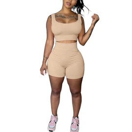 HTD Womens 2 Piece Outfits Casual Matching Sets Yoga Shorts Set Jogger Tracksuit White XL
