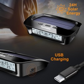 Tymate RV Tire Pressure Monitoring System - M12-3 Tire Pressure Monitor System (0-87 PSI) with Solar Charge, 5 Alarm Modes, Auto Sleep Mode, LCD Display, RV TPMS with 4 Sensors, Easy to Install