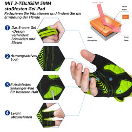 Moreok Cycling Gloves for Men and Women, 5 mm SBR Gel Shock-Absorbing Half Finger Breathable Non-Slip Cycling Gloves MTB Gloves, yellow, l