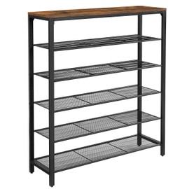 VASAGLE INDESTIC Shoe Rack, Shoe Storage Organizer with 5 Mesh Shelves and Large Surface for Bags, Shoe Shelf for Entryway Hallway Closet, Steel Frame, Industrial, Rustic Brown and Black ULBS016B01