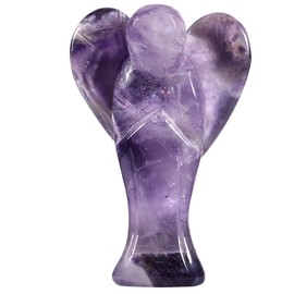 Nupuyai 3" Amethyst Guardian Love Heart Crystal Angel Statue, Carved Pocket Angel Figurine Spiritual Healing Stone Ornament for Home Office Decor