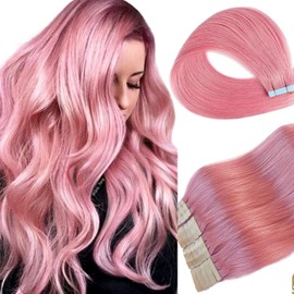Tape In Extensions Human Hair Pink Tape In Hair Extensions 20inch Pink Human Hair Tape On Hair Extensions Invisible Natural Hair Extensions 50g/Pack 20pcs