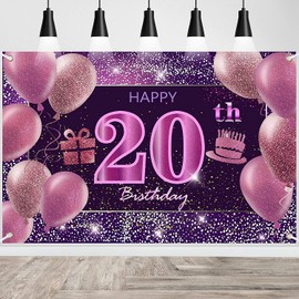20th Birthday Decorations for Girls Happy Birthday Banner Pink Decorations for A Party Birthday Backdrop for Women