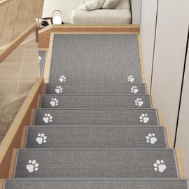 YDKGL Stair Treads Non Slip Indoor 15PCS, Rubber Backing Stair Runner Rugs for Wooden Steps, Residue Free Stair Carpet Treads for Kids Elders and Pets, Machine Washable Stair Mats, Gray, 8" x 30"