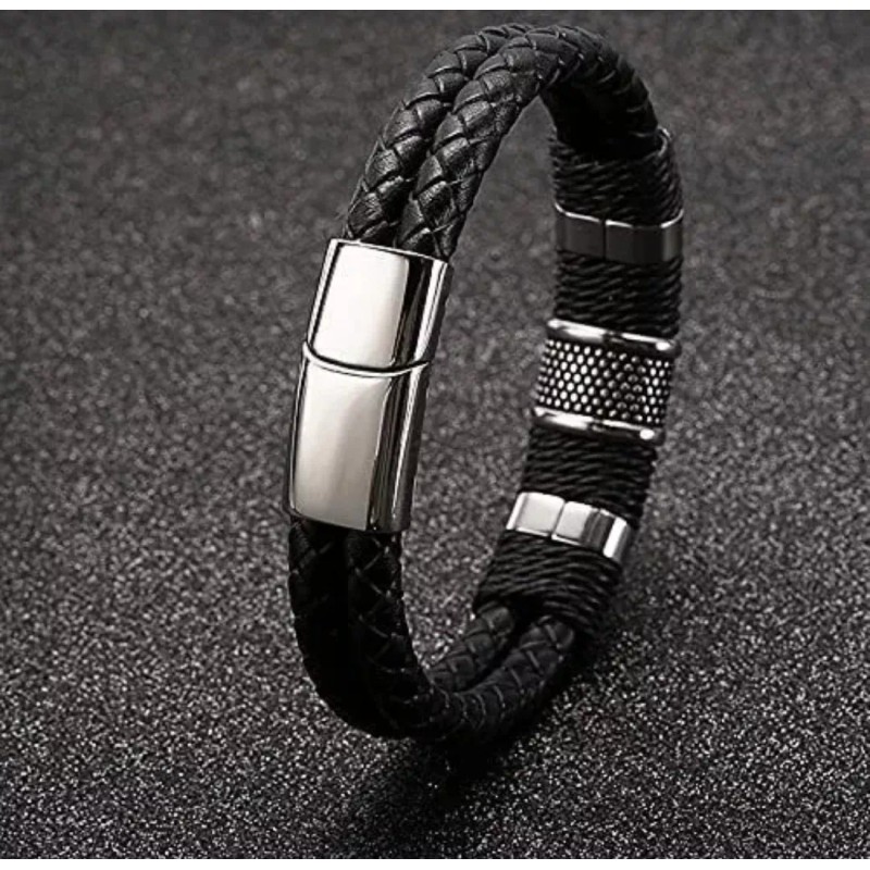 Dtup Pulsera Para Hombre Piel Cuero Genuino Broche Magnético