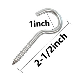 Septe 304 Stainless Steel Screw in Hooks Eye Hook Screw,Open end Screw，2-1/2 Inch，10 pcs
