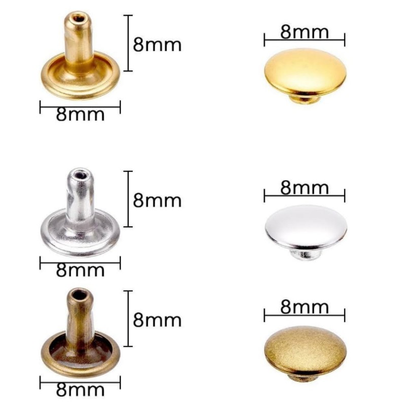 Double Cap Rivets - 100 Pieces 8 x 8 mm
