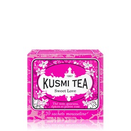 Kusmi Tea - Sweet Love - Sweet Black Tea Blend with Liquorice Root, Guarana Seed, Pink Peppercorn & Spices - All Natural, Premium Loose Leaf Black Tea in 20 Eco-Friendly Muslin Tea Bags (20 Servings)