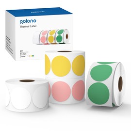 POLONO Genuine 2" Color Circle Direct Thermal Labels, Thermal Labels (Pack of 750/4 Rolls), Self-Adhesive Thermal Stickers Labels Compatible with POLONO PL60, PL70E and PL420 Shipping Label Printer