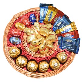 Easter Gift Basket - Bunnies, Easter Eggs and Truffles - Chocolate Candy Gifts for Him and Her – Easter Tray for Wife, Husband, Kids, Friends, Men, Women