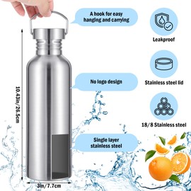 Lemecima 4 Pack Uninsulated Single Walled Stainless Steel Sports Water Bottle 304 18/8 Stainless Steel Camping Water Bottle for Cyclists, Runners, Hikers (35 oz)