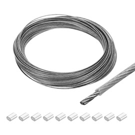 sourcing map 98Ft(30M) Wire Rope 304 Stainless Steel Cable 1/16"(1.2mm) Vinyl Coated with 10pcs Aluminum Sleeves for Hanging, Clotheslines, Lifting Transparent