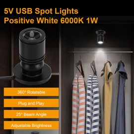 MEKOTRIN LED Mini Spot Light for Display, Small Spotlight USB, 5V Miniature Spot Lights for Closet, Artwork, Jewelry, DIY Craft and Plants, 6.6 Ft Cable 1 Watt 3 Types(4-White Light)