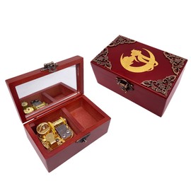 SIQI Music Jewelry Box Plays Moonlight Densetsu, 18 Note Wood Vintage Musical Box Collection Decoration Gift with Mirror and Lock for Christmas