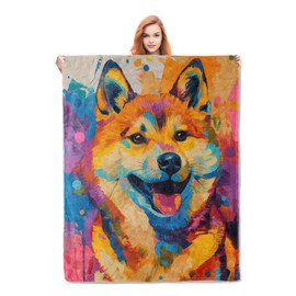 Colorful Shiba Inu Blanket Gifts for Adults Kids Lovers Soft Warm Lightweight Cozy Cute Japanese Dog Throw Blankets for Bed Living Room Sofa Travel Home Decor 50"x60"