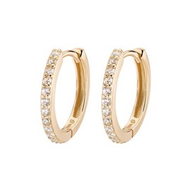 Amen Golden Circle Earrings with White Cubic Zirconia, Small, Silver, Cubic Zirconia, Silver, Cubic Zirconia