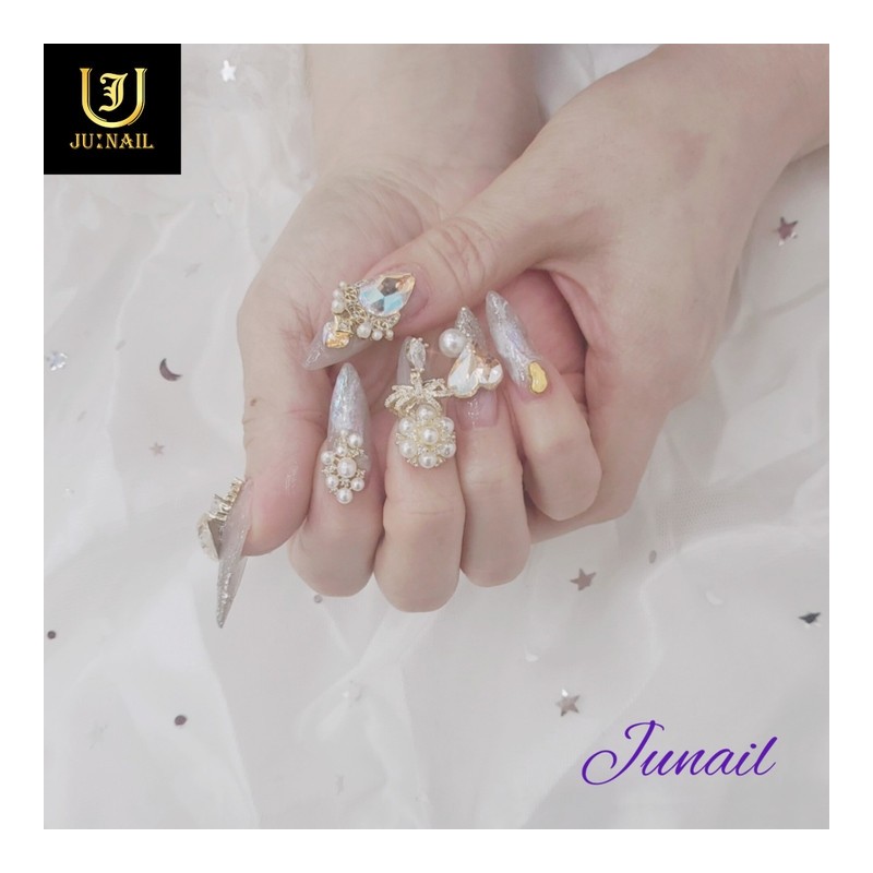 ♀Pearl Art Handmade Nail Tips♀ - Short Stiletto / ♀진주아트