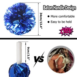 Hooshing 4PCS Cheer Pom Poms with Plastic Handle Metallic Blue Pom Poms Cheerleading for Sports Dance Team Spirit Party Performance